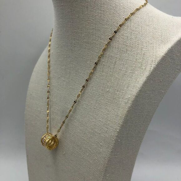 18K Gold Plated Stainless Steel Cubic Zirconia Cylinder Necklace Hypoallergenic - Picture 7 of 11